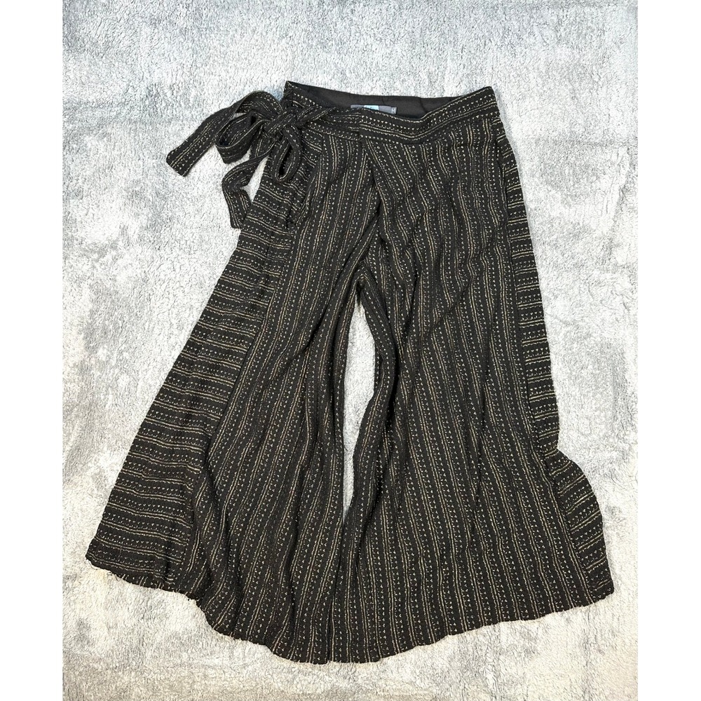 Eva Franco Anthropologie Blake Wide leg wrap pants Womens S gold knit palazzo‎